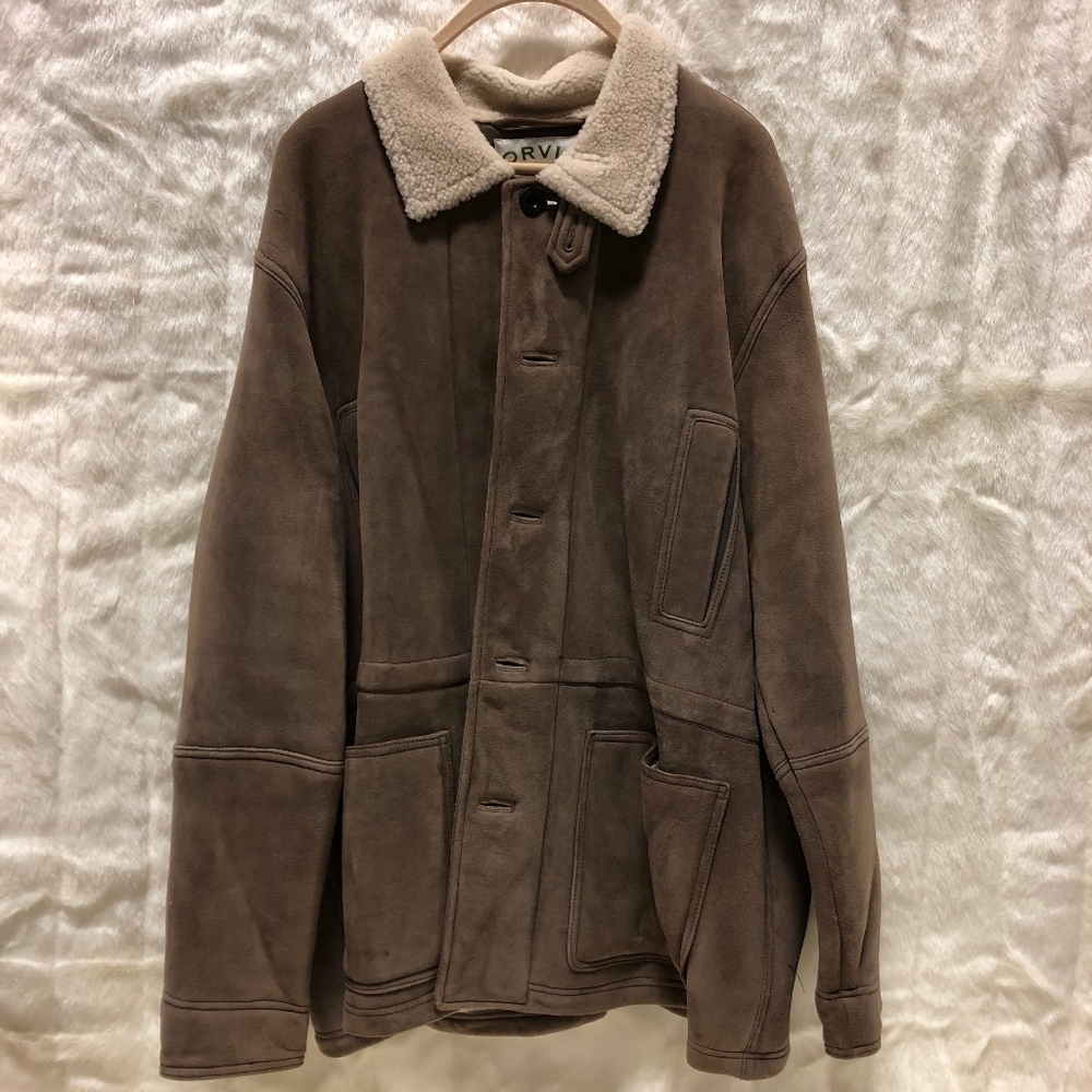 Mens XXL Orvis Leather Tan Sherpa Lined Coat